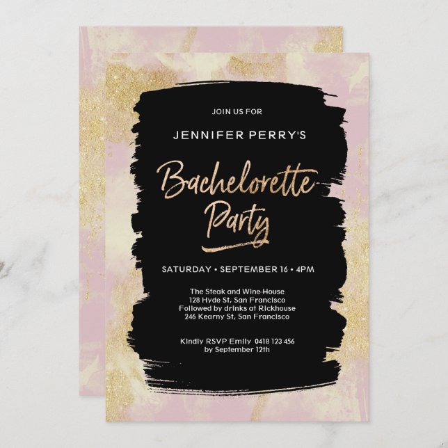 Invitation Parties scintillant d'or rose Bachelorette Party I (Devant / Derrière)