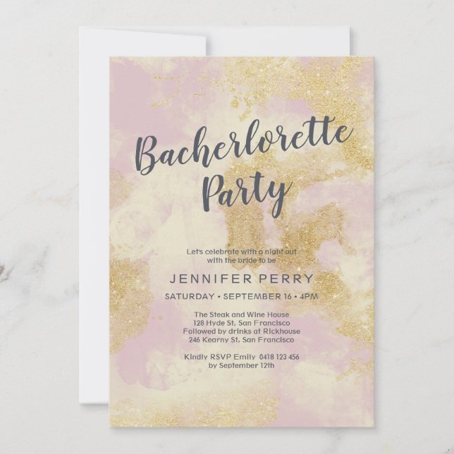 Invitation Parties scintillant d'or rose Bachelorette Party I (Devant)