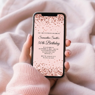 Invitation Parties scintillant d'or rose Blush 50e anniversai