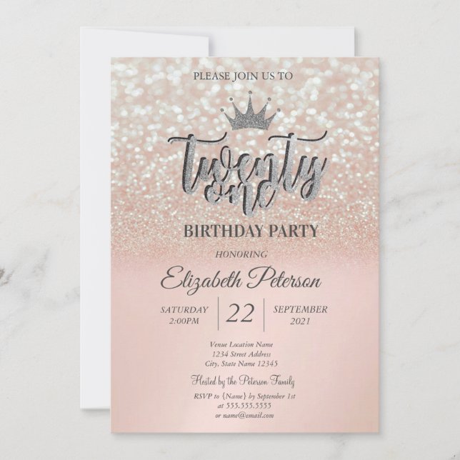 Invitation Parties scintillant d'or rose Bokeh Ombre, Tiara 2 (Devant)