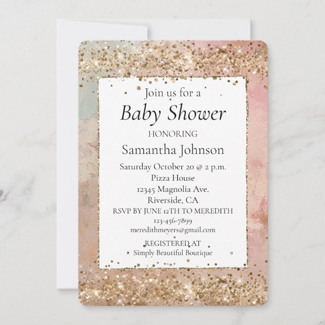 Invitation Parties scintillant d'or rose Confetti (Devant)