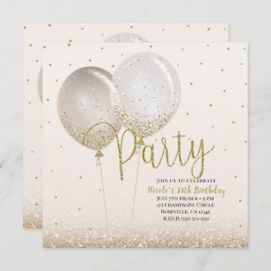 Invitation Parties scintillant d'or rose Confetti Balloons An