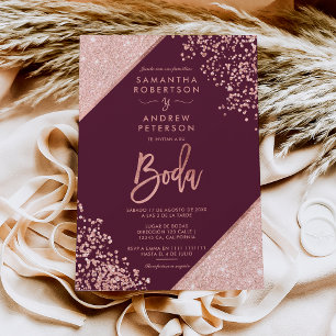 Invitation parties scintillant d'or rose confetti burgundy ma
