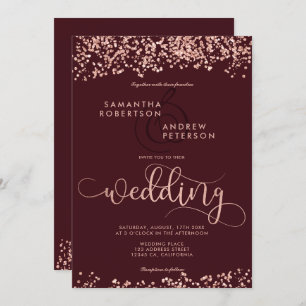 Invitation Parties scintillant d'or rose confetti burgundy ph