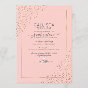 Invitation Parties scintillant d'or rose Confetti Corners Swe
