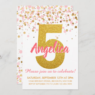 Invitation Parties scintillant d'or rose Confetti Fille Cinqu
