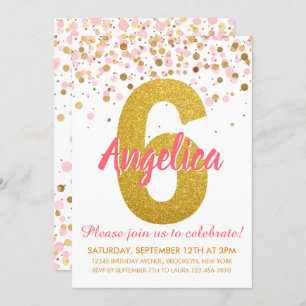 Invitation Parties scintillant d'or rose Confetti fille sixiè