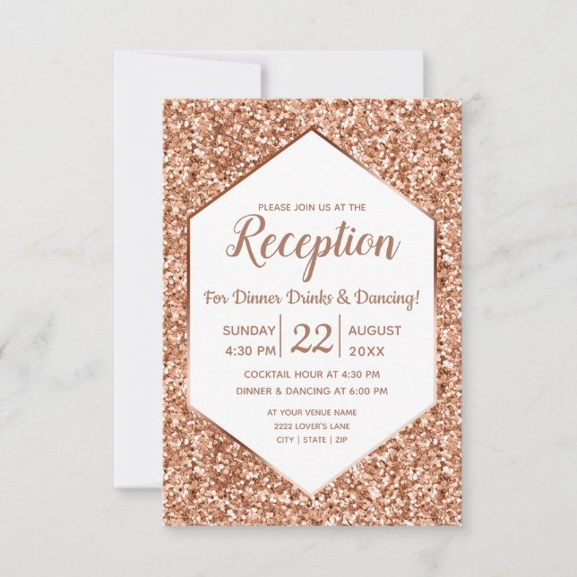 Invitation Parties scintillant d'or rose Confetti Glam Récept (Devant)