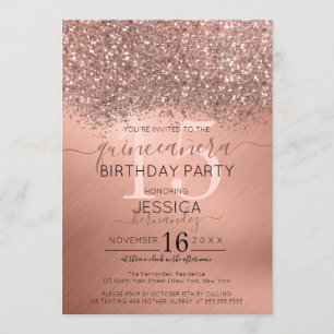 Invitation Parties scintillant d'or rose Confetti Metallic Qu