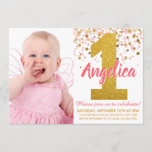 Invitation Parties scintillant d'or rose Confetti photo premi
