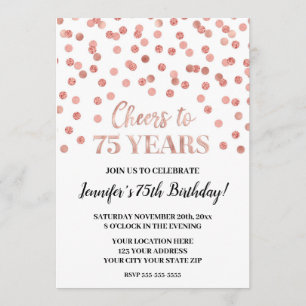 Invitation Parties scintillant d'or rose Confetti salue à 75