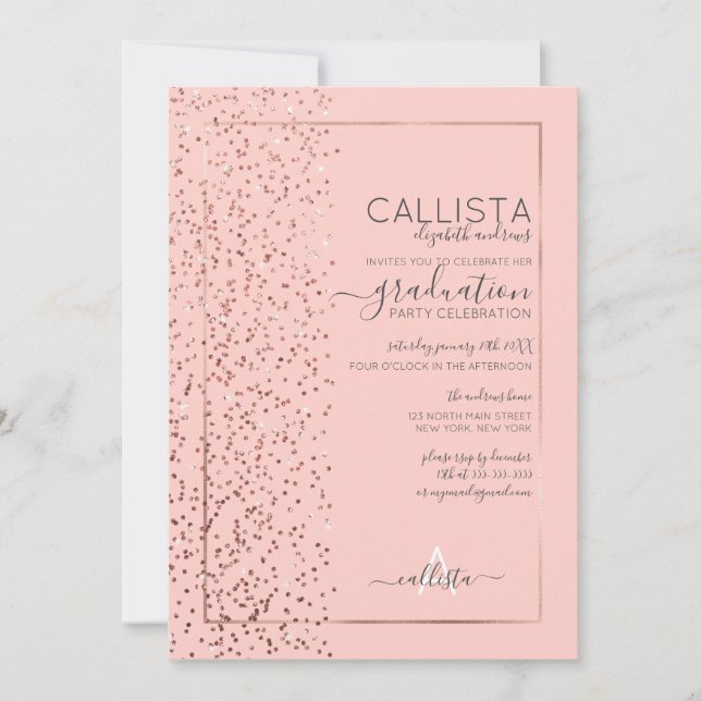 Invitation Parties scintillant d'or rose Confetti Side Gradua (Devant)