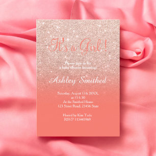 Invitation parties scintillant d'or rose coral ombre fille ba