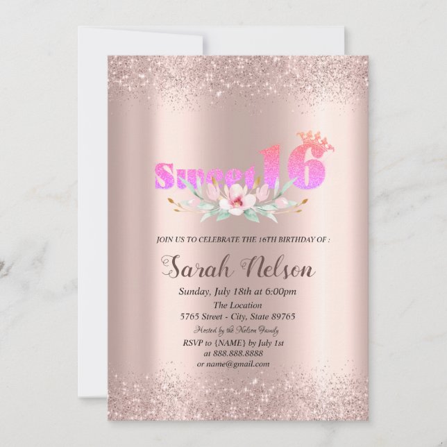 Invitation Parties scintillant d'or Rose de luxe Aquarelle Fl (Devant)