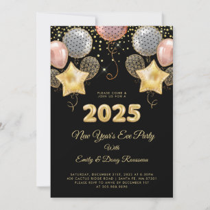 Invitation Parties scintillant d'or Rose du Nouvel An 2025