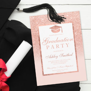 Invitation parties scintillant d'or rose élégant Graduation c