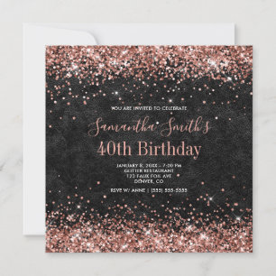 Invitation Parties scintillant d'or rose en cuir noir 40e ann
