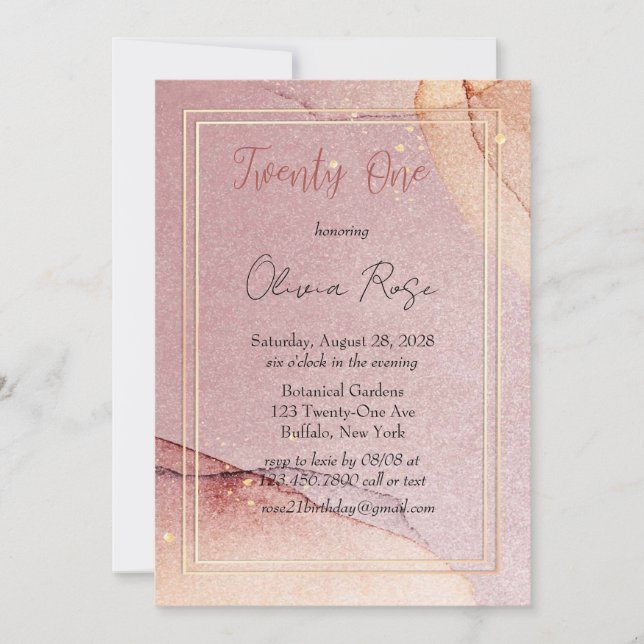Invitation Parties scintillant d'or rose Encre d'alcool 21e f (Devant)