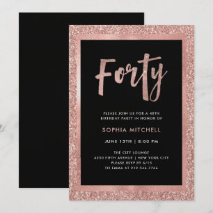Invitation Parties scintillant d'or Rose Faux   Fête du 40e a