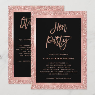 Invitation Parties scintillant d'or Rose Faux Hen Party ave