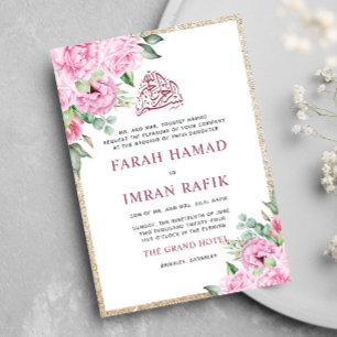 Invitation Parties scintillant d'or rose floral Mariage musul