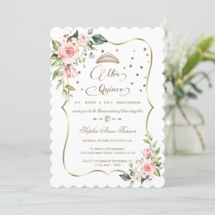 Invitation Parties scintillant d'or rose Floral Mis Quince Qu