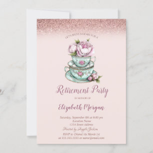 Invitation Parties scintillant d'or rose Floral Tea Cup Retra