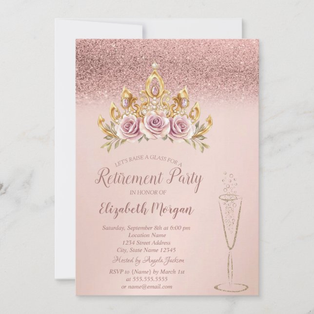 Invitation Parties scintillant d'or rose Floral Tiara Glass r (Devant)
