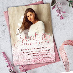 Invitation Parties scintillant d'or rose moderne chic photo d