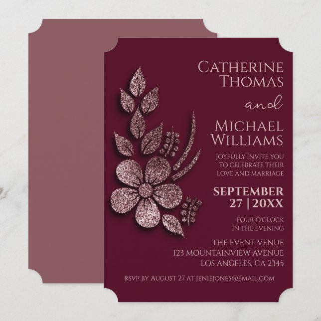 Invitation Parties scintillant d'or Rose moderne et élégant F (Devant / Derrière)