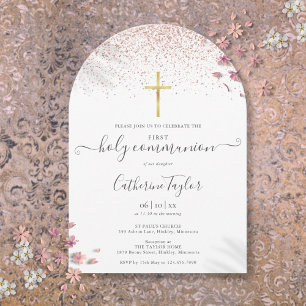 Invitation Parties scintillant d'or Rose moderne Première com