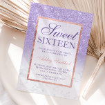 Invitation parties scintillant d'or rose ombre violet chic Sw<br><div class="desc">Une douche à parties scintillant en or faux rose moderne,  assez chic et élégante,  sombre avec bloc violet violet violet bloc couleur Sweet 16 anniversaire invitation à la fête avec or rose ombre motif avec violet violet violet et cadre or élégant.</div>