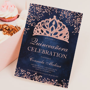 Invitation parties scintillant d'or rose photo de la marine t