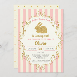 Invitation Parties scintillant d'or rose Quelques Bunny Invit