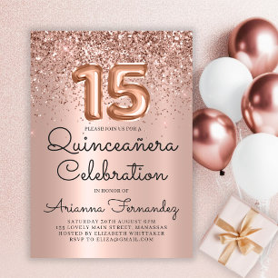 Invitation Parties scintillant d'or rose Quinceañera 15e anni
