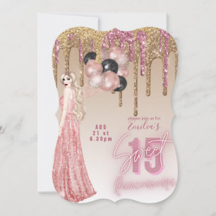 Invitation Parties scintillant d'or rose Quinceanera Invitati