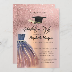 Invitation Parties scintillant d'or rose robe chic Grad Casqu