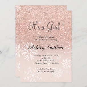 Invitation parties scintillant d'or Rose rose ombre de neige 