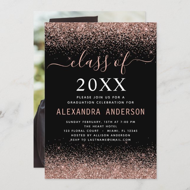 Invitation parties scintillant d'or rose rose rose 2022 (Devant / Derrière)