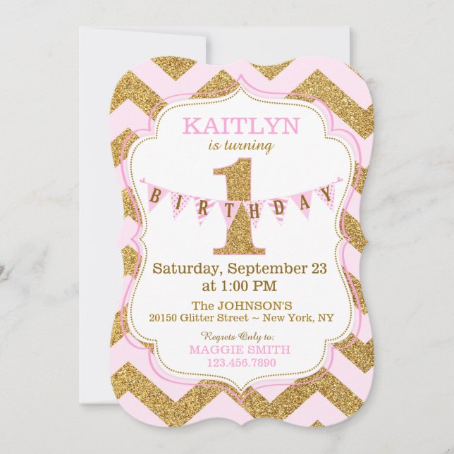 Invitation Parties scintillant d'or rose Sparkle Premier anni (Devant)