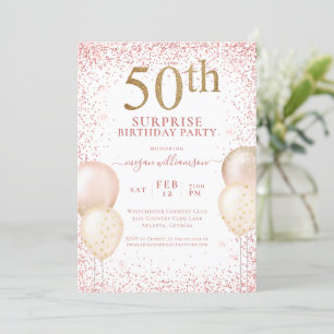 Invitation Parties scintillant d'or rose Surprise 50e anniver