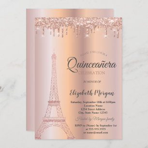 Invitation Parties scintillant d'or rose Tour Eiffel, Drives 