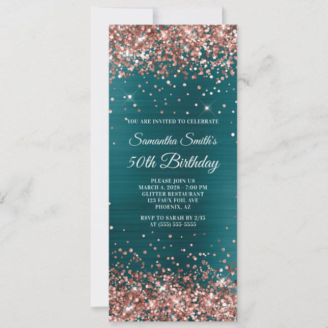 Invitation Parties scintillant d'or rose Turquoise Blue Foil  (Devant)