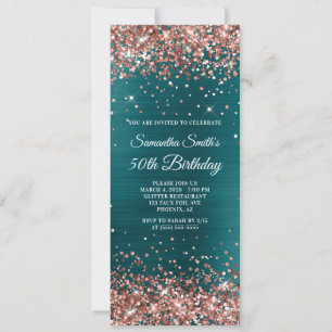 Invitation Parties scintillant d'or rose Turquoise Blue Foil