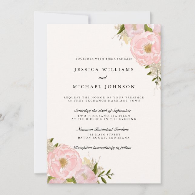 Invitation Parties scintillant d'or rose vif Peony Mariage In