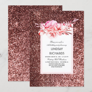Invitation Parties scintillant d'or rose Vintage Florale fête