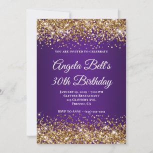 Invitation Parties scintillant d'or Royal violet Monogramme 3
