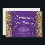 Invitation Parties scintillant d'or Royal violet Monogramme 5<br><div class="desc">Créez votre propre monographie chic et élégante invitation à célébrer le 50e anniversaire pour elle. Parties scintillant décorative brillante en faux or bords latéraux sur un royal violet ombre dégradé arrière - plan art numérique. Customisez les couleurs ou les styles de police d'invitation et de monogramme. Les étincelles de luxe...</div>