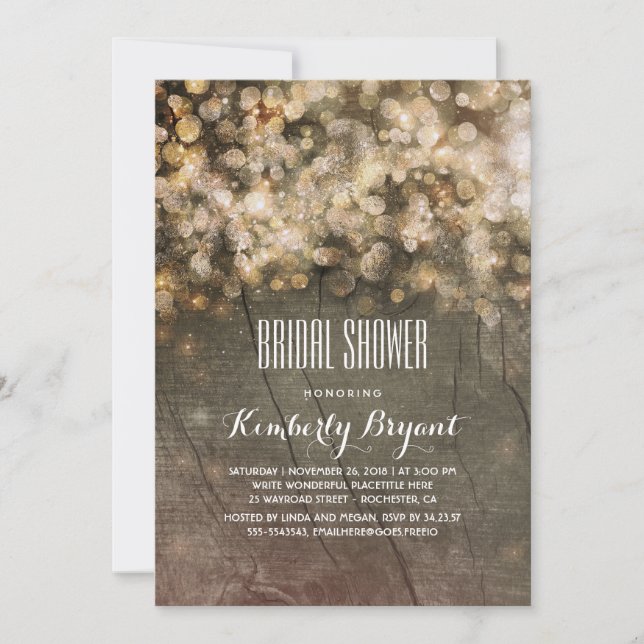 Invitation Parties scintillant d'or rustique illumine Fête de (Devant)