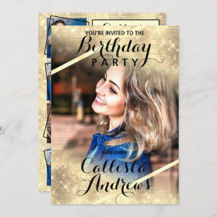 Invitation Parties scintillant d'or Sequins Corners Photo Ann